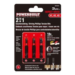 3 Piece Phillips Torsion Impact Screwdriver Countersink Bit Set