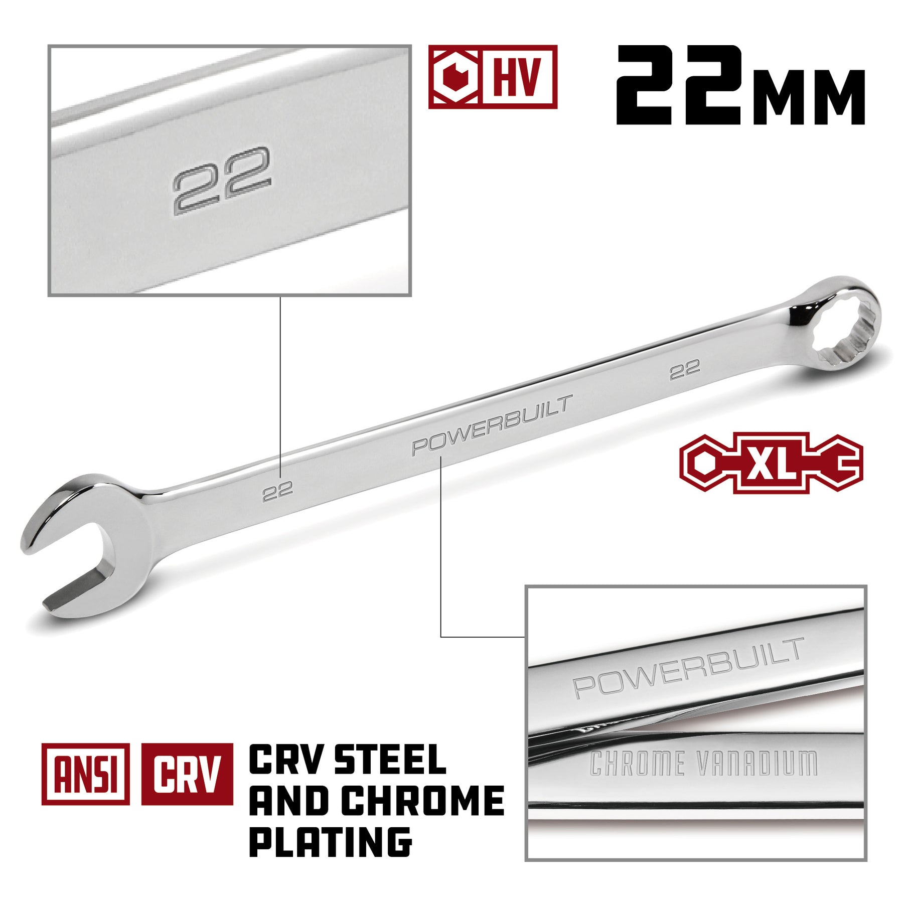 22 MM Fully Polished Long Pattern Metric Combination Wrench