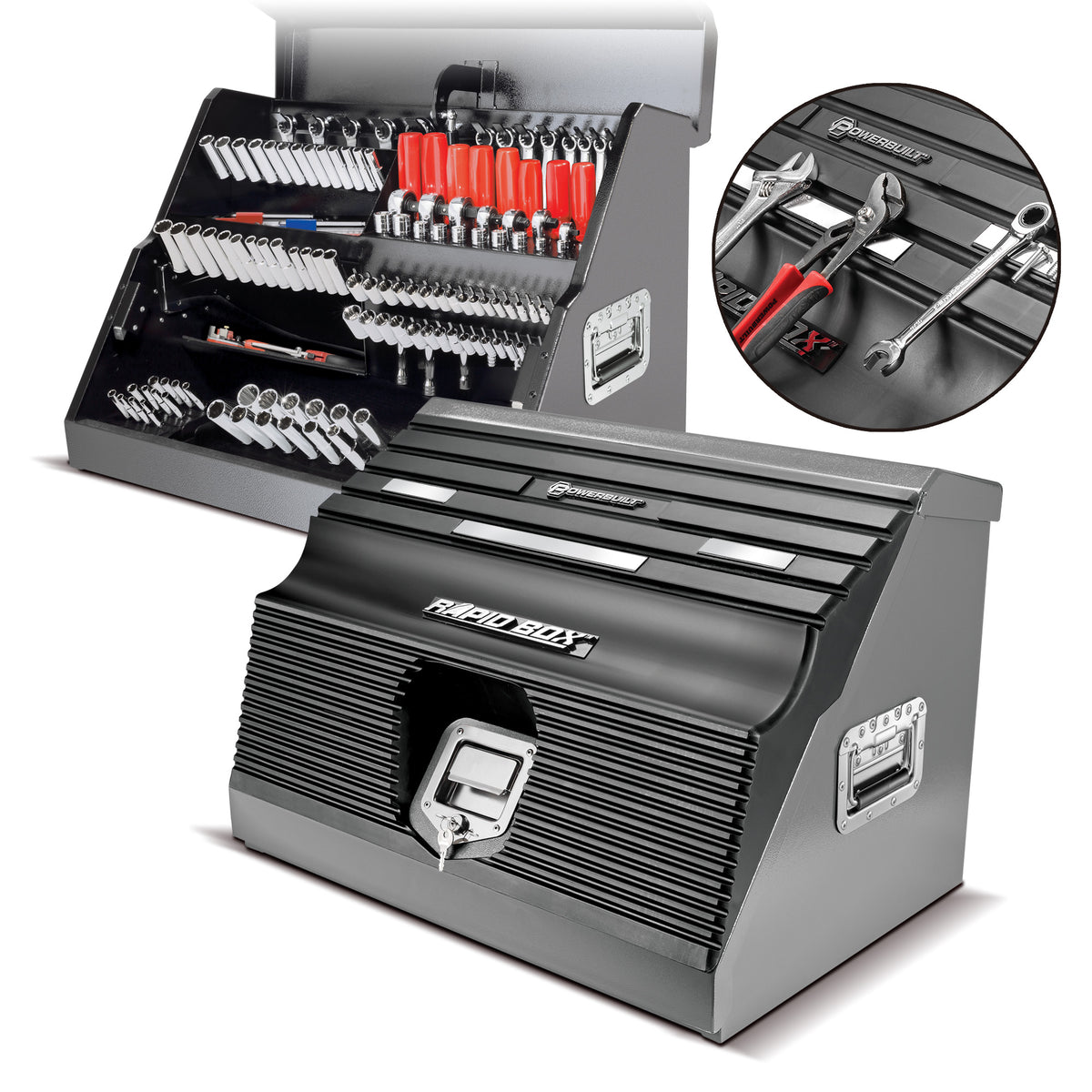 26 in. Rapid Box Slant Front Toolbox Tool with Tool Magnets - Grey