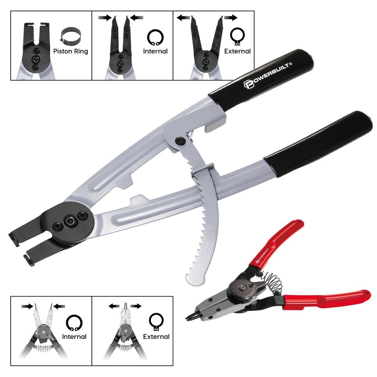 2 Piece Heavy Duty Snap-Ring Piston Ring Pliers Set