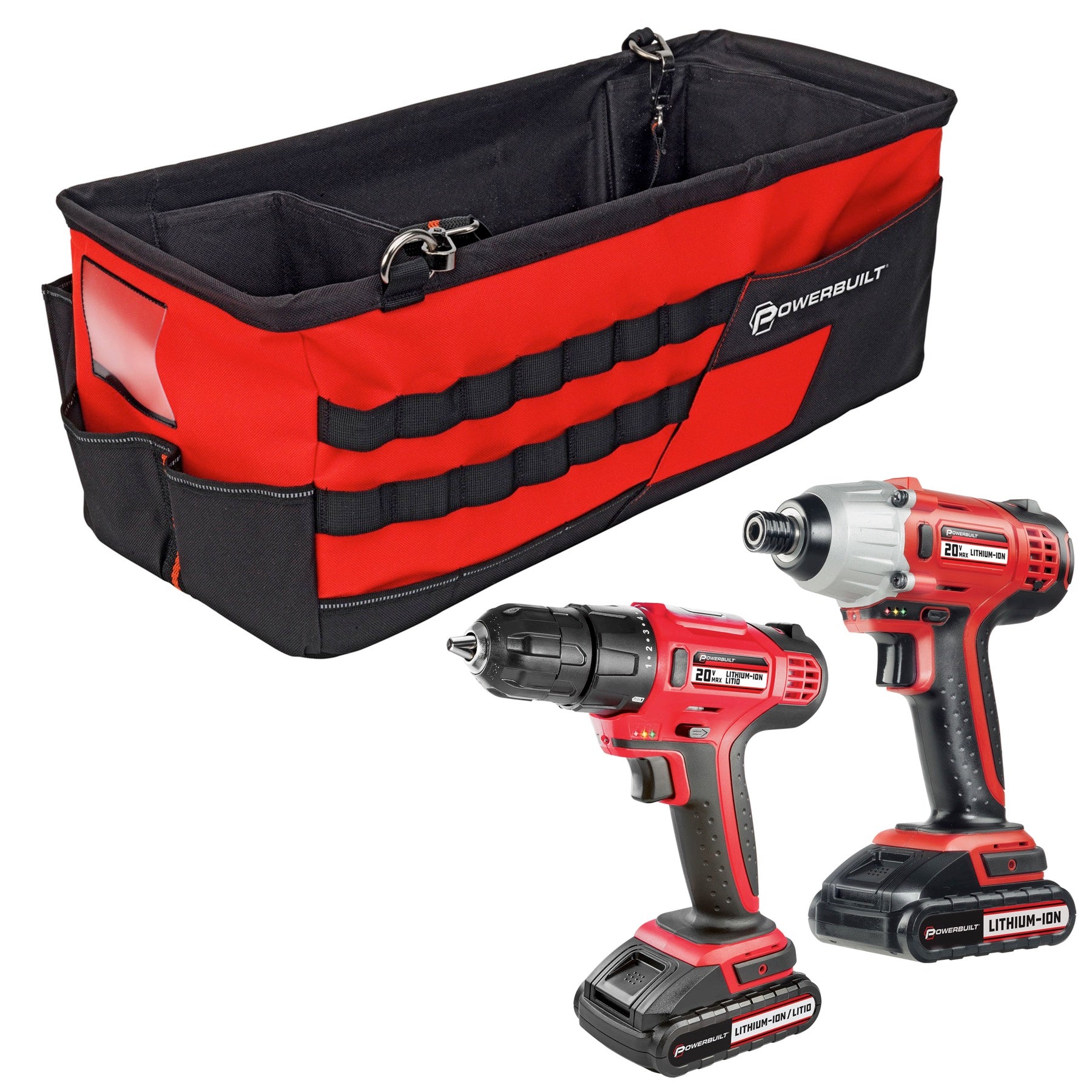 20V Cordless Impact Driver and 20V Cordless Drill Combo Kit with Tool Bag