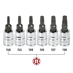 6 Piece 1/4 in. Dr. Torx Bit Socket Set