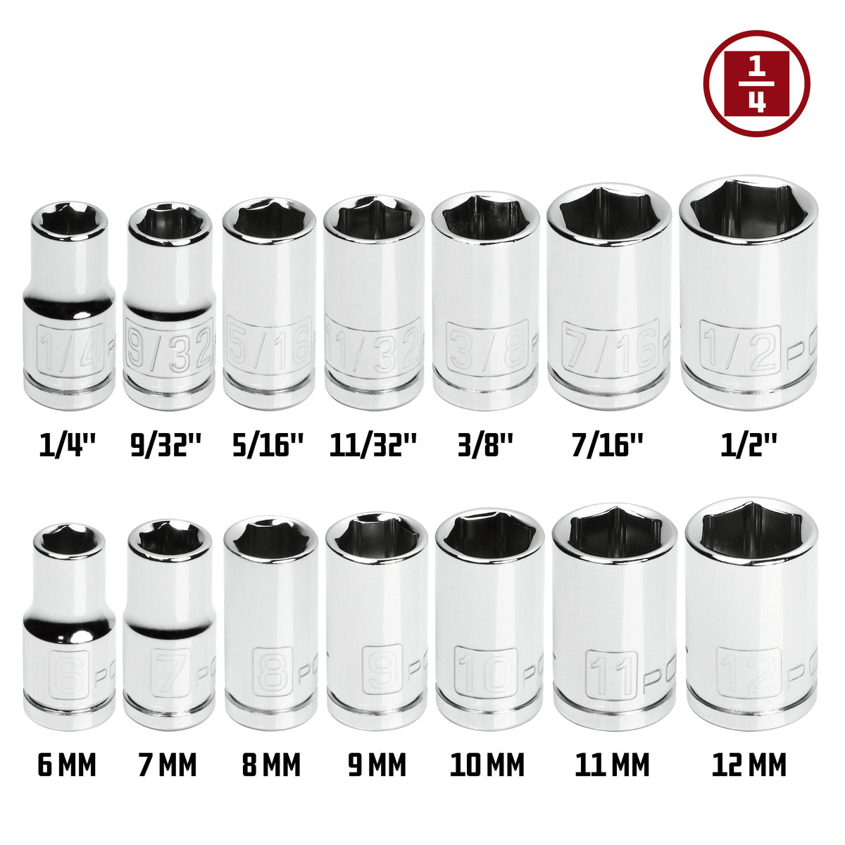 14 Piece 1/4 in. Dr. SAE & Metric 6 Pt. Socket Set