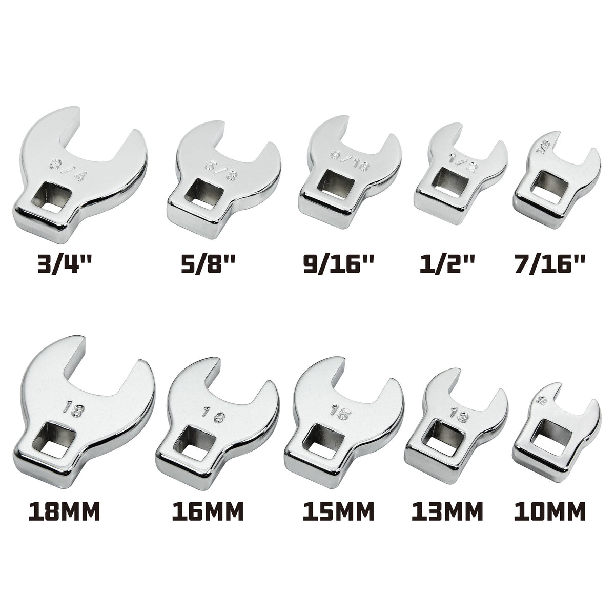 10 Piece 3/8 in. Dr. SAE & Metric Crowfoot Wrench Set