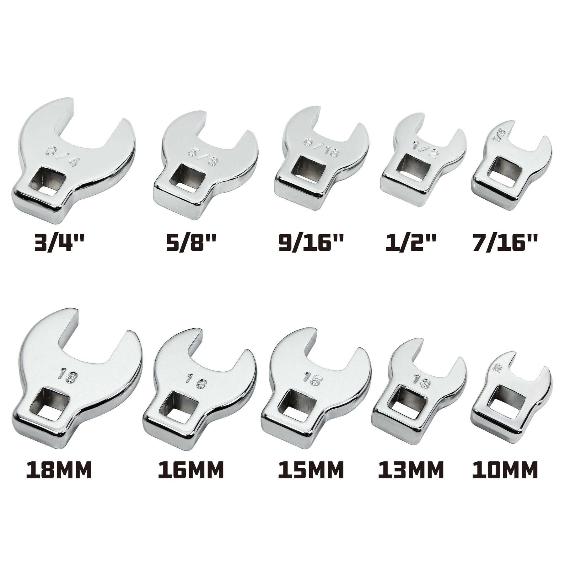 10 Piece 3/8 in. Dr. SAE & Metric Crowfoot Wrench Set