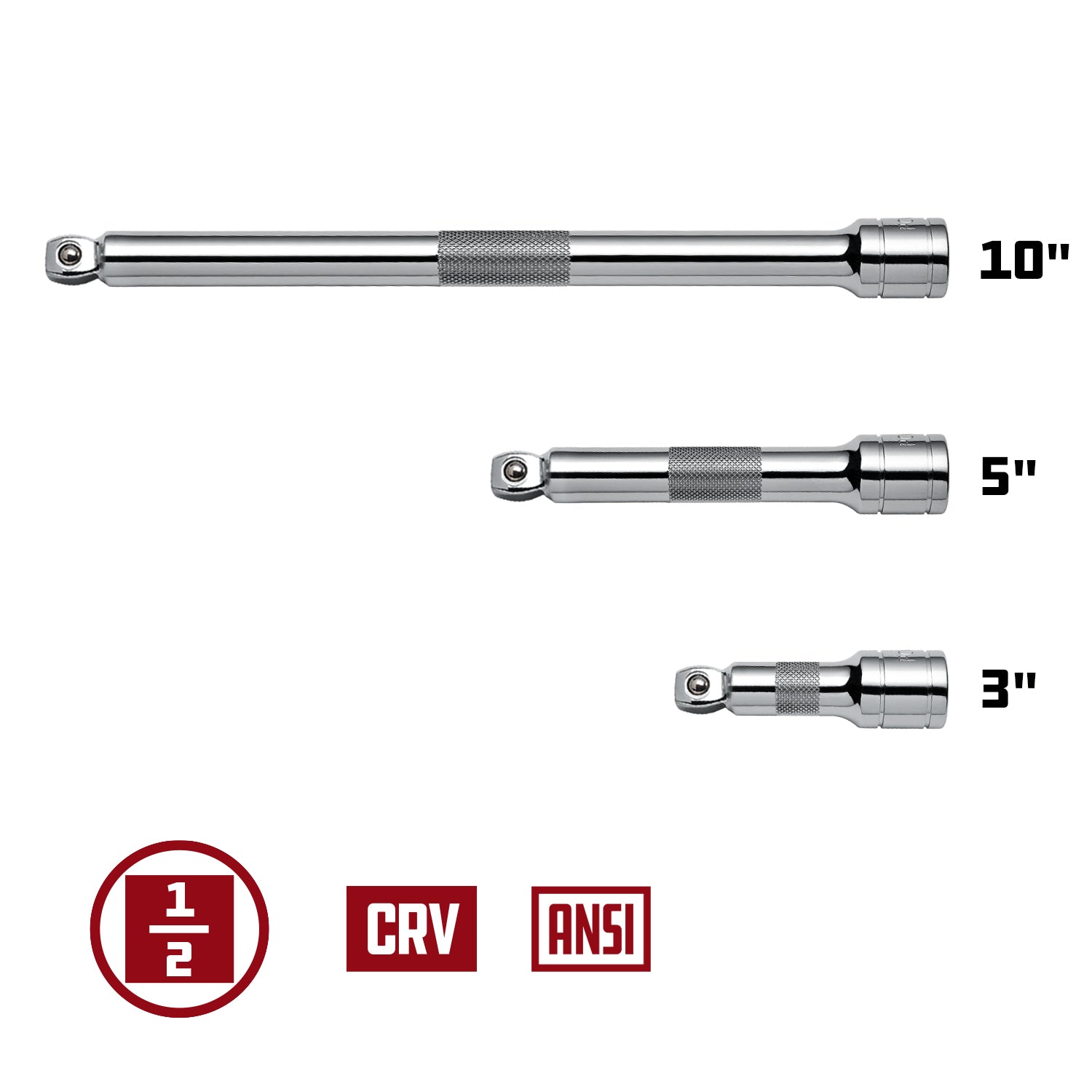 3 Piece 1/2 in. Dr. Socket Extension Bar Set -  Wobble Tip