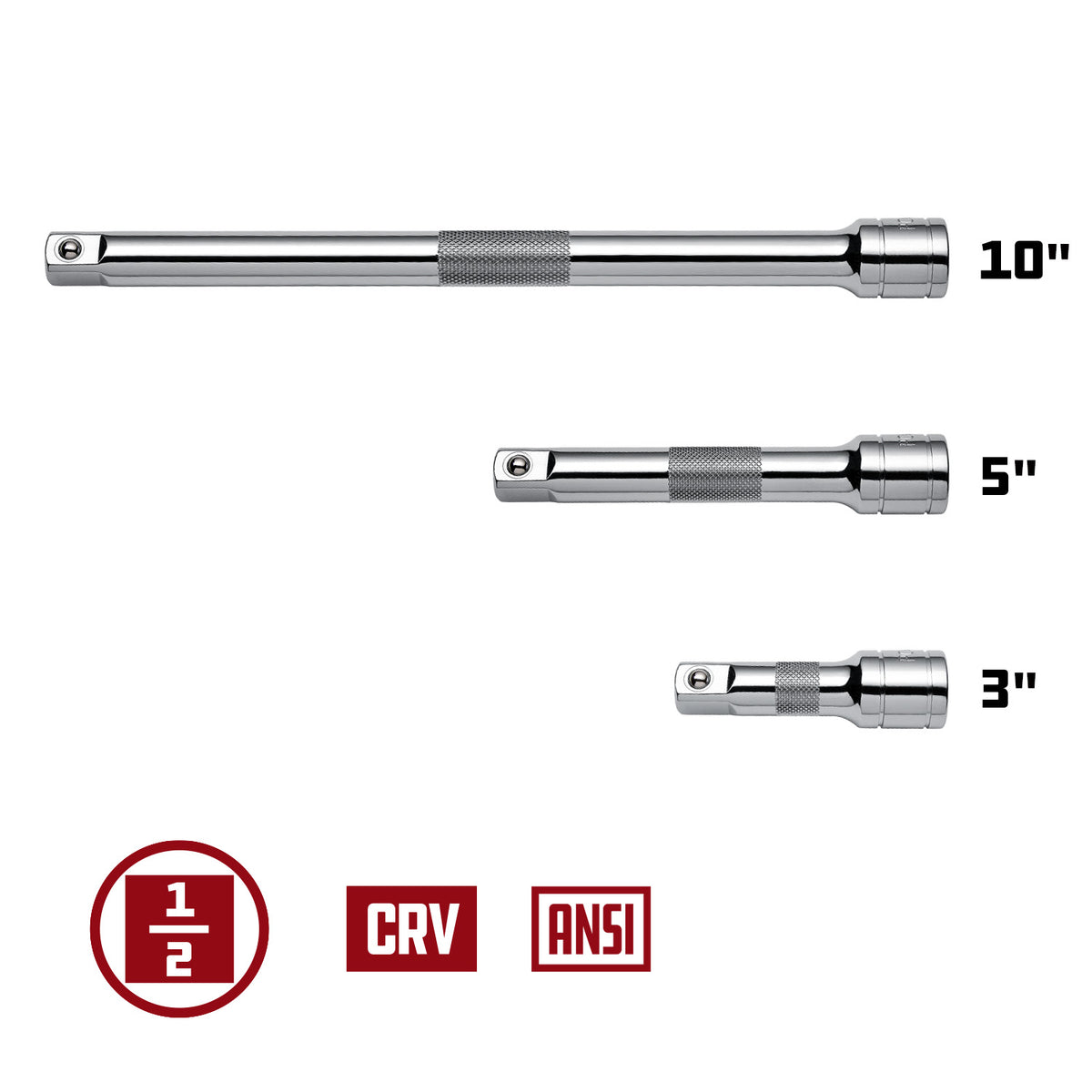 3 Piece 1/2 in. Dr. Socket Extension Bar Set