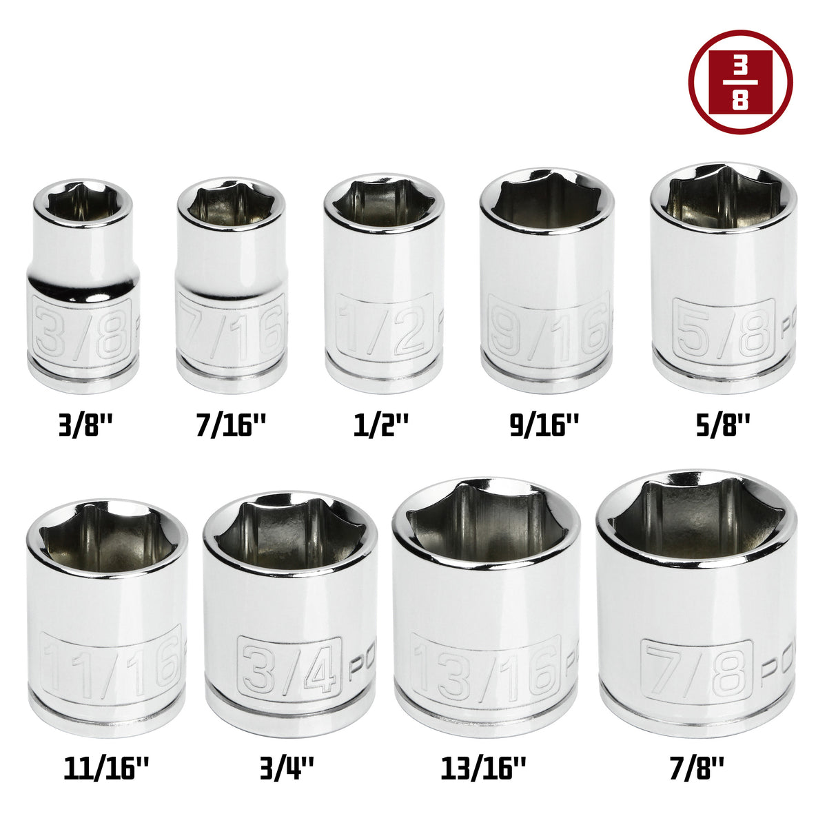 9 Piece 3/8 in. Dr. SAE 6 Pt. Shallow Socket Set