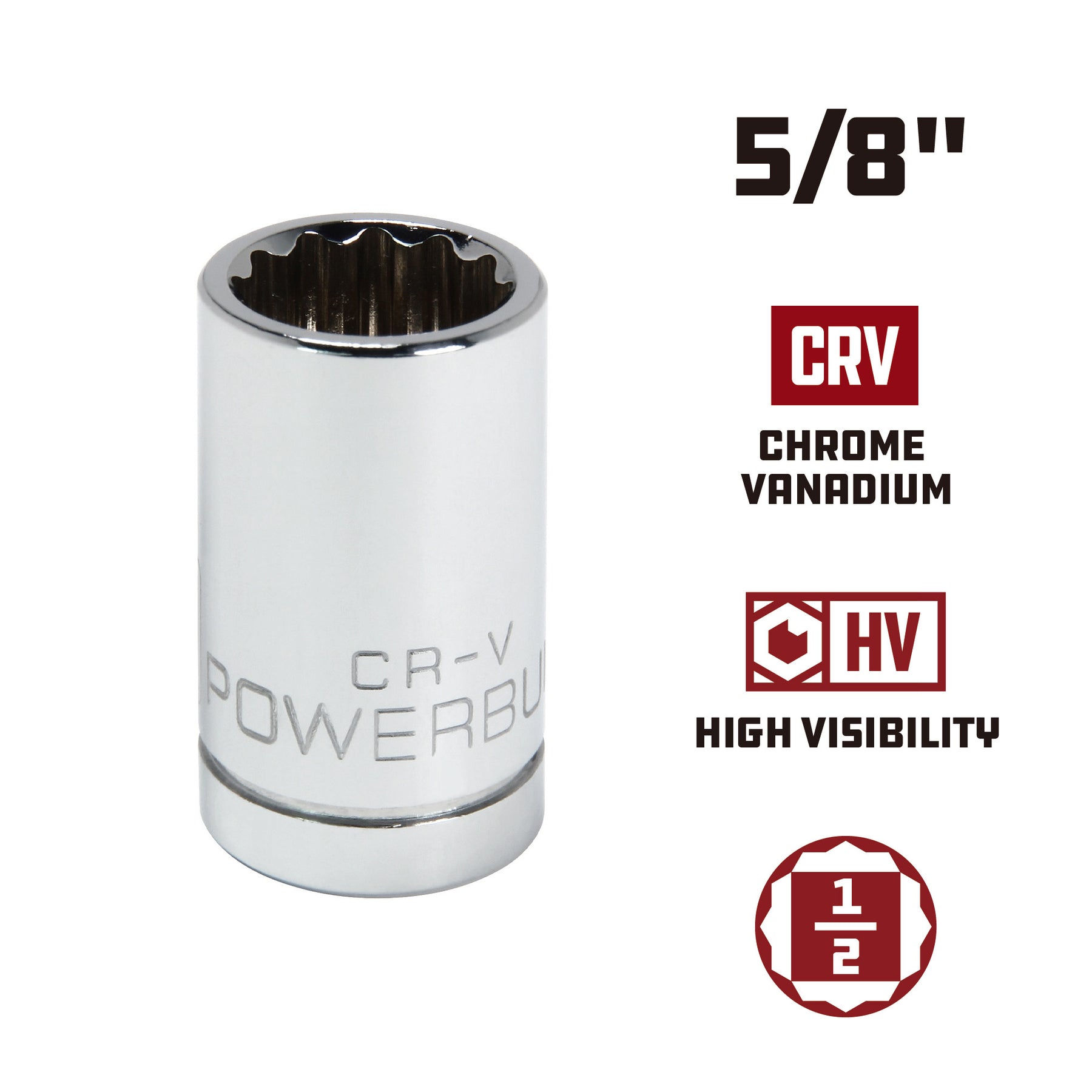 1/2 Inch Drive x 5/8 Inch 12 Point Shallow Socket