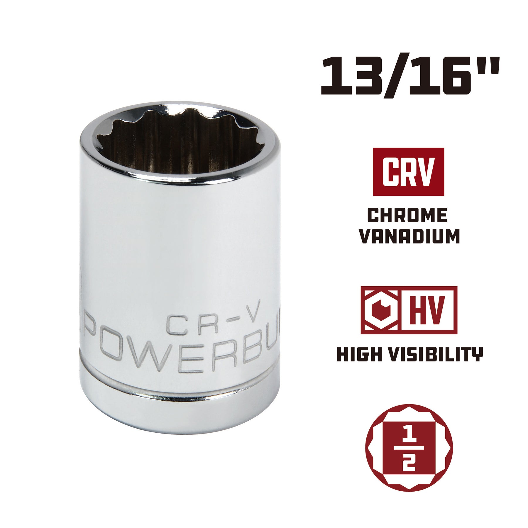 1/2 Inch Drive x 13/16 Inch 12 Point Shallow Socket