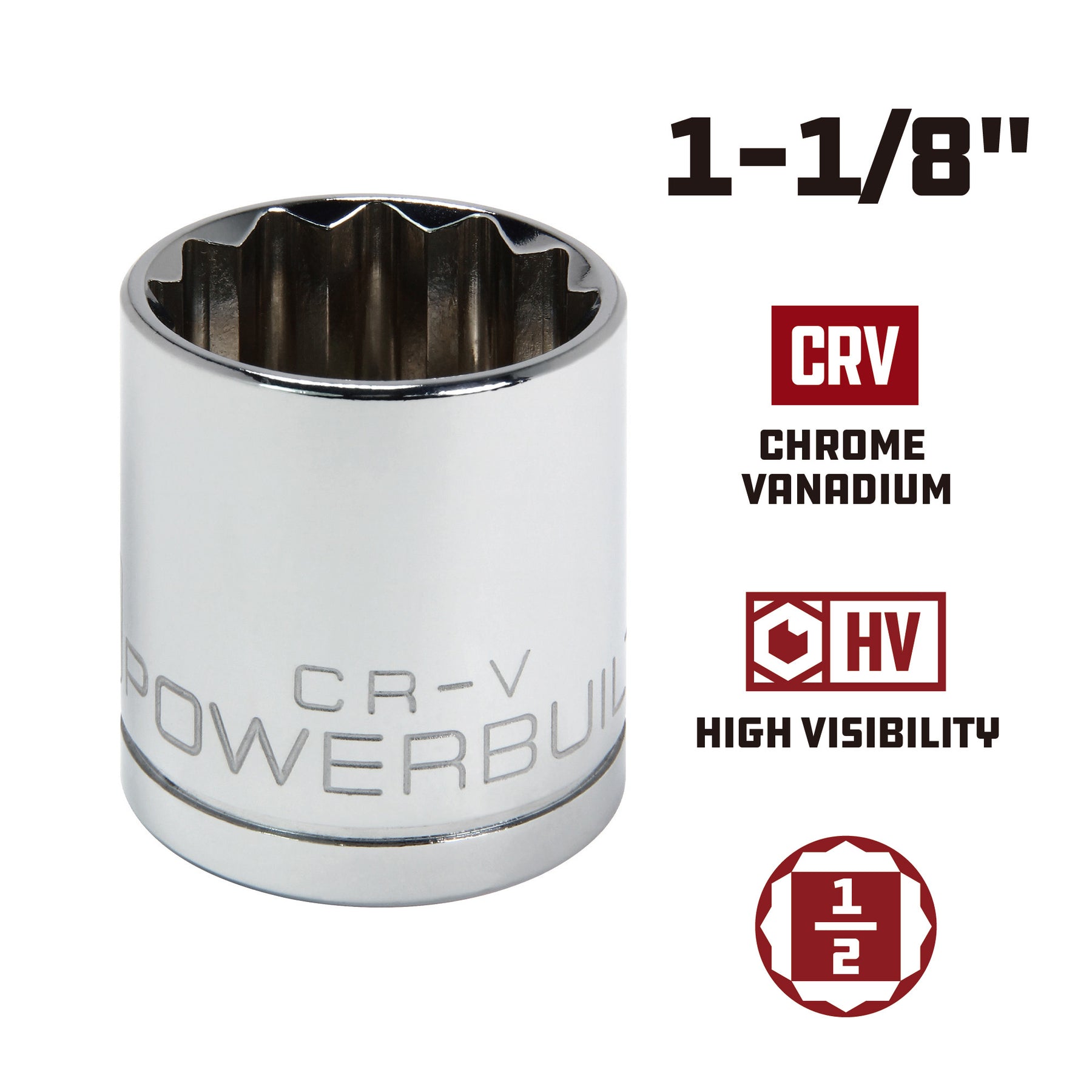 1/2 Inch Drive x 1-1/8 Inch 12 Point Shallow Socket