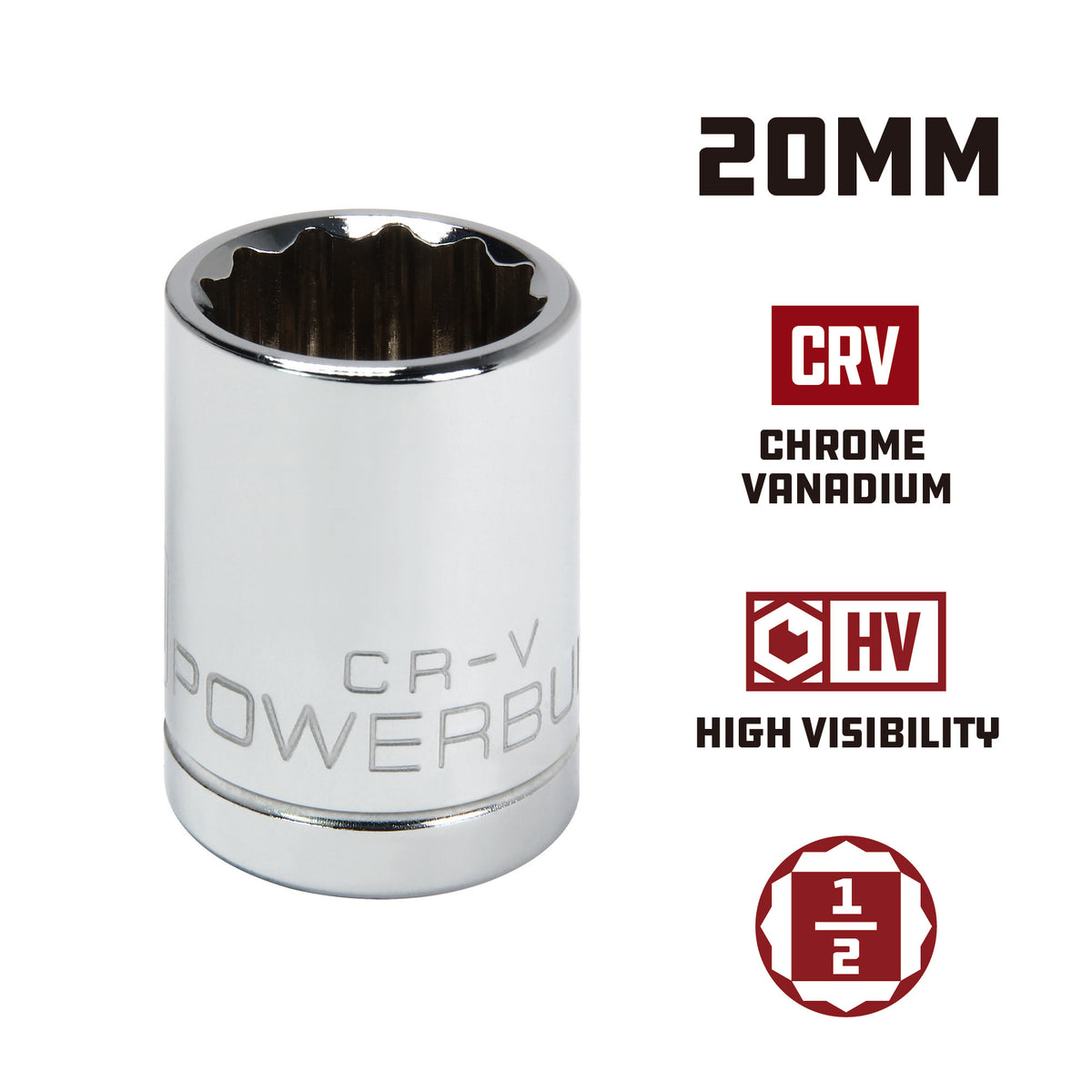 1/2 Inch Drive x 20 MM 12 Point Shallow Socket