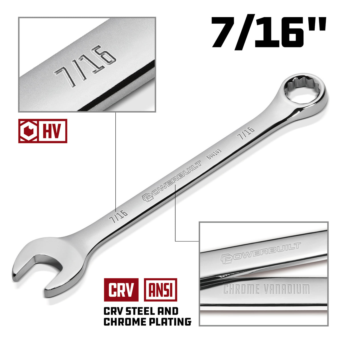 7/16 Inch Fully Polished SAE Combination Wrench