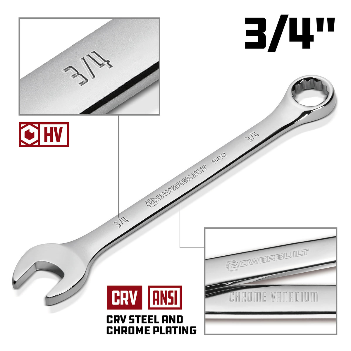 3/4 Inch Fully Polished SAE Combination Wrench