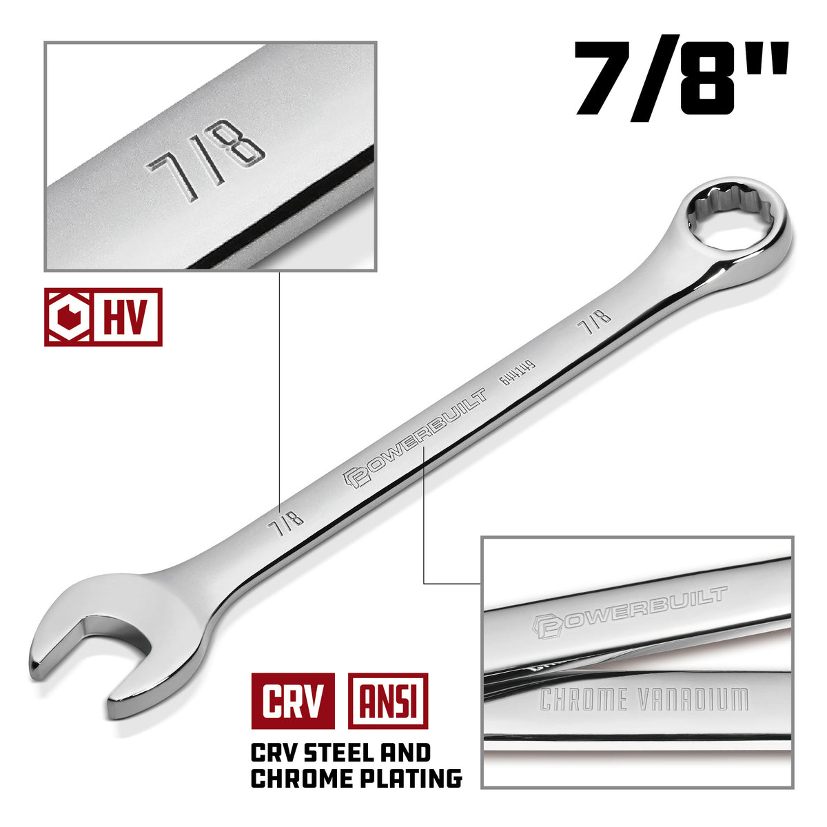 7/8 Inch Fully Polished SAE Combination Wrench