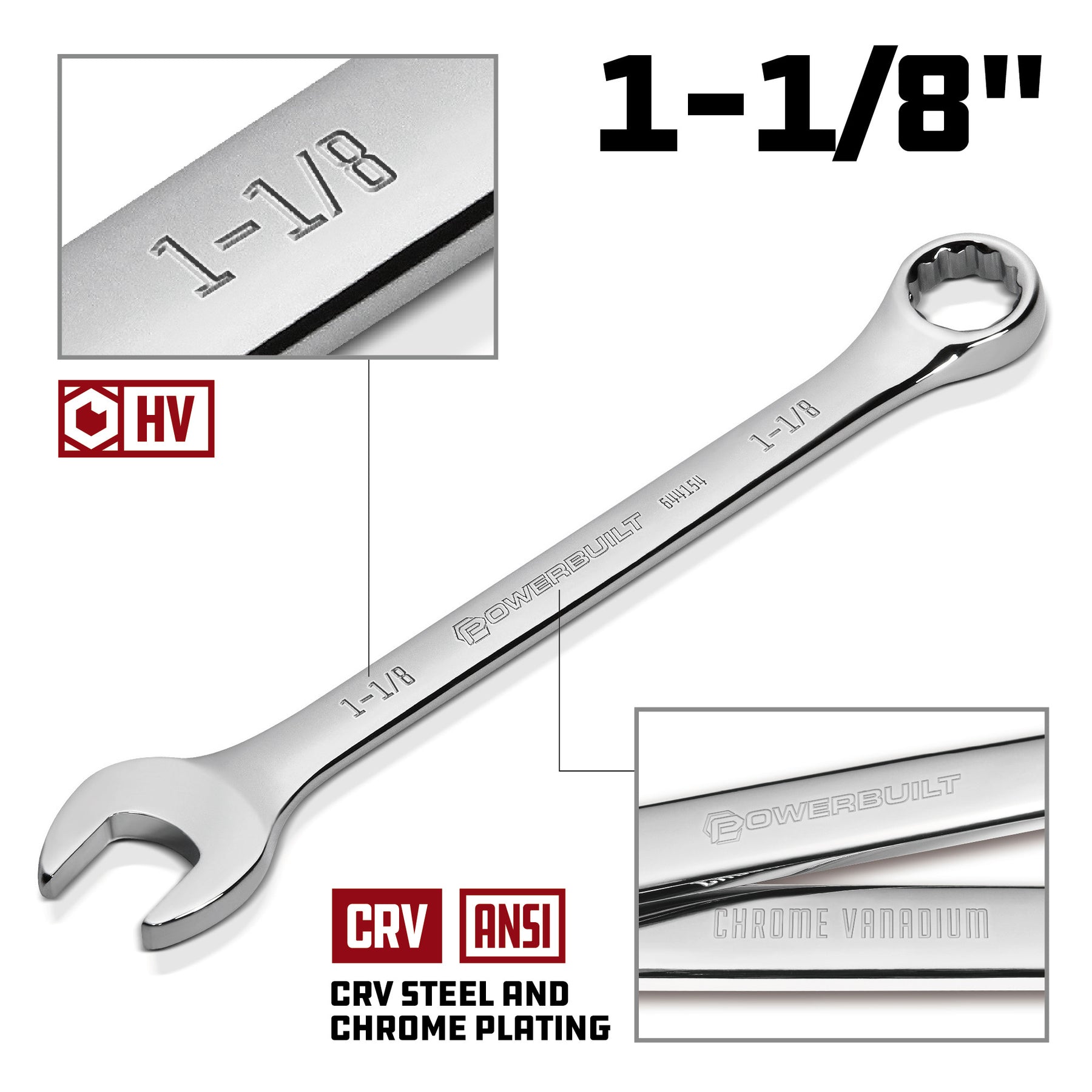 1-1/8 Inch Fully Polished SAE Combination Wrench