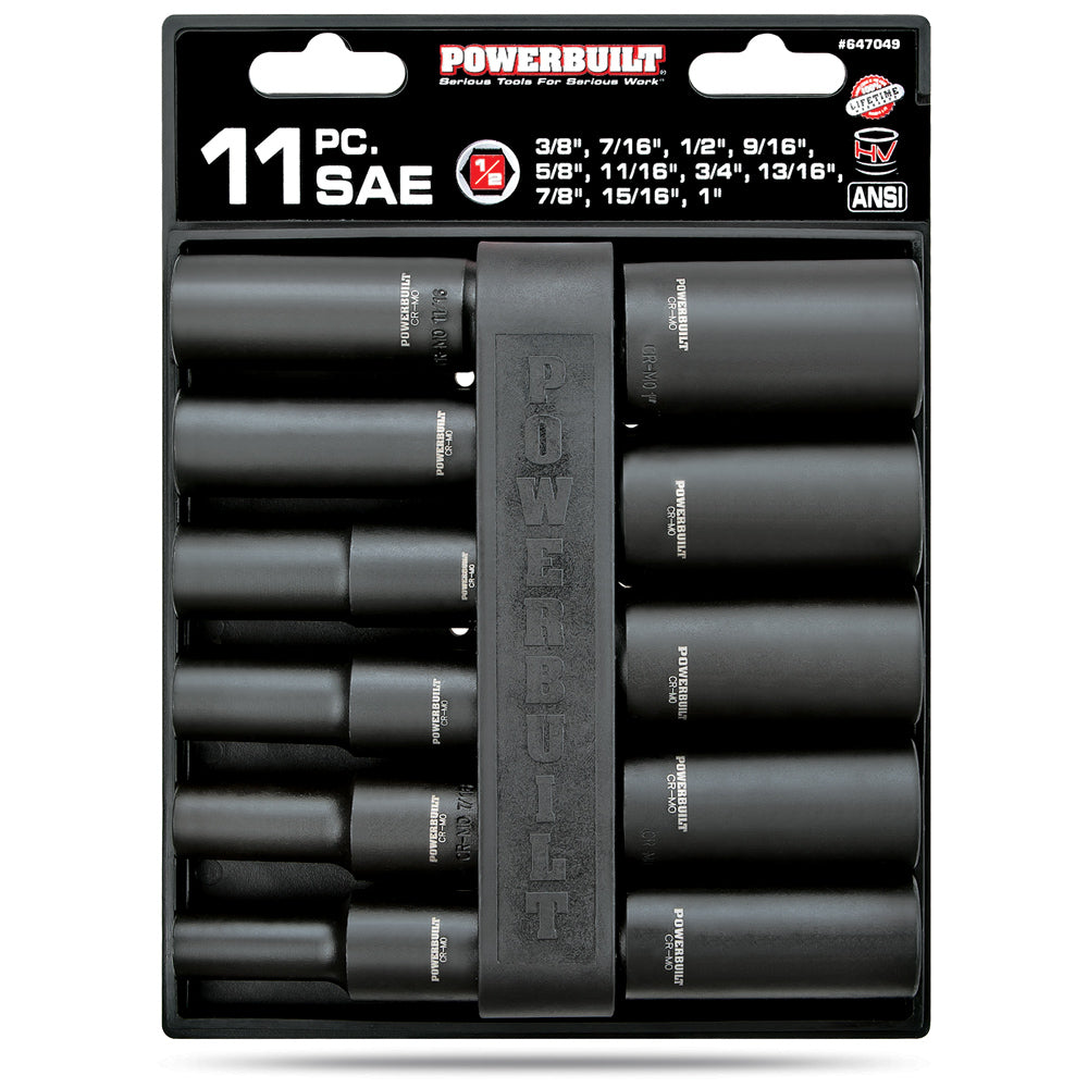 11 Piece 1/2 in. Dr. SAE Deep Impact Socket Set