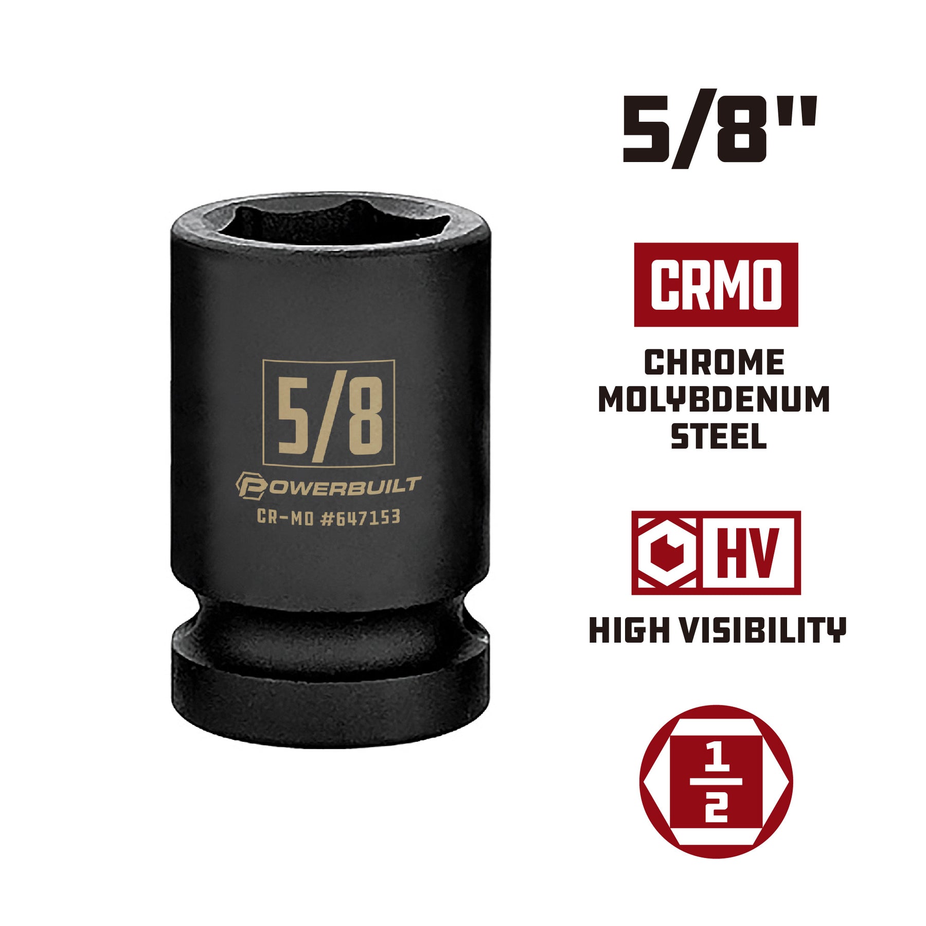 1/2 Inch Drive x 5/8 Inch  6 Point Impact Socket