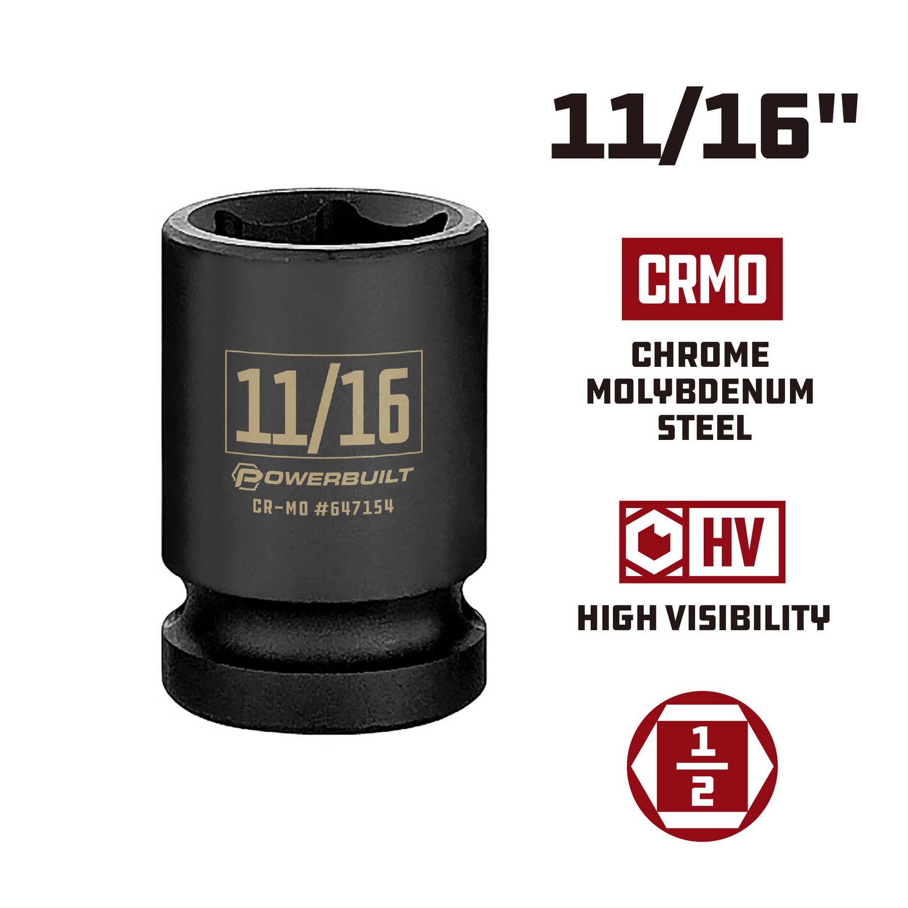 1/2 Inch Drive x 11/16 Inch  6 Point Impact Socket