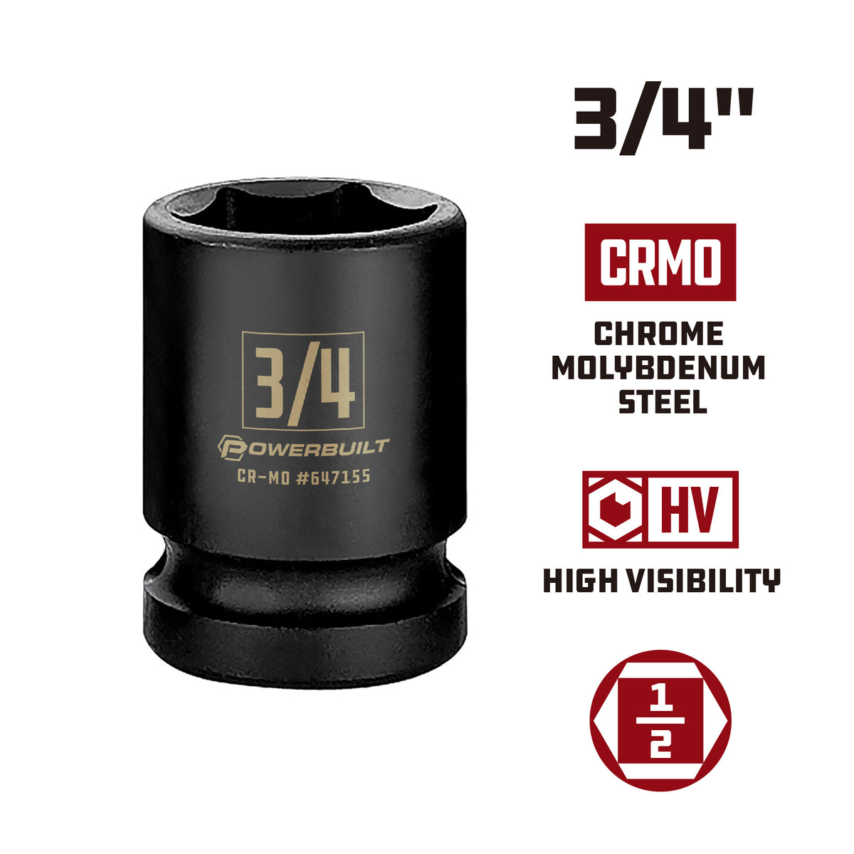 1/2 Inch Drive x 3/4 Inch  6 Point Impact Socket