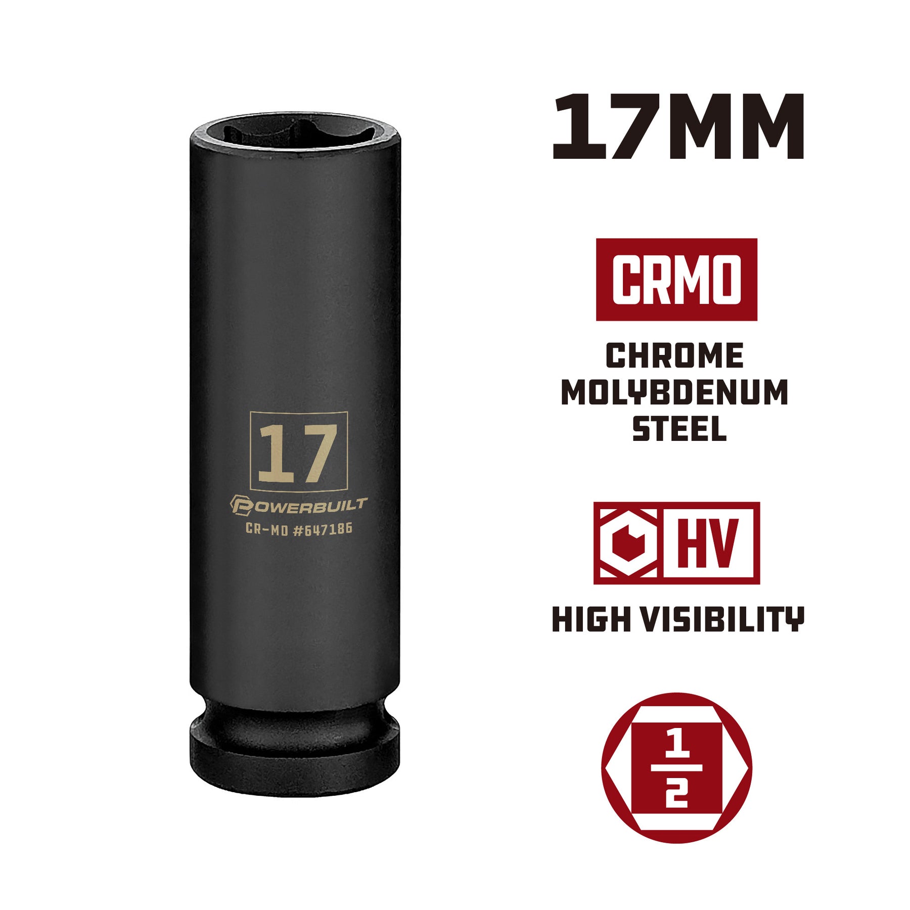 1/2 Inch Drive x 17 MM 6 Point Deep Impact Socket