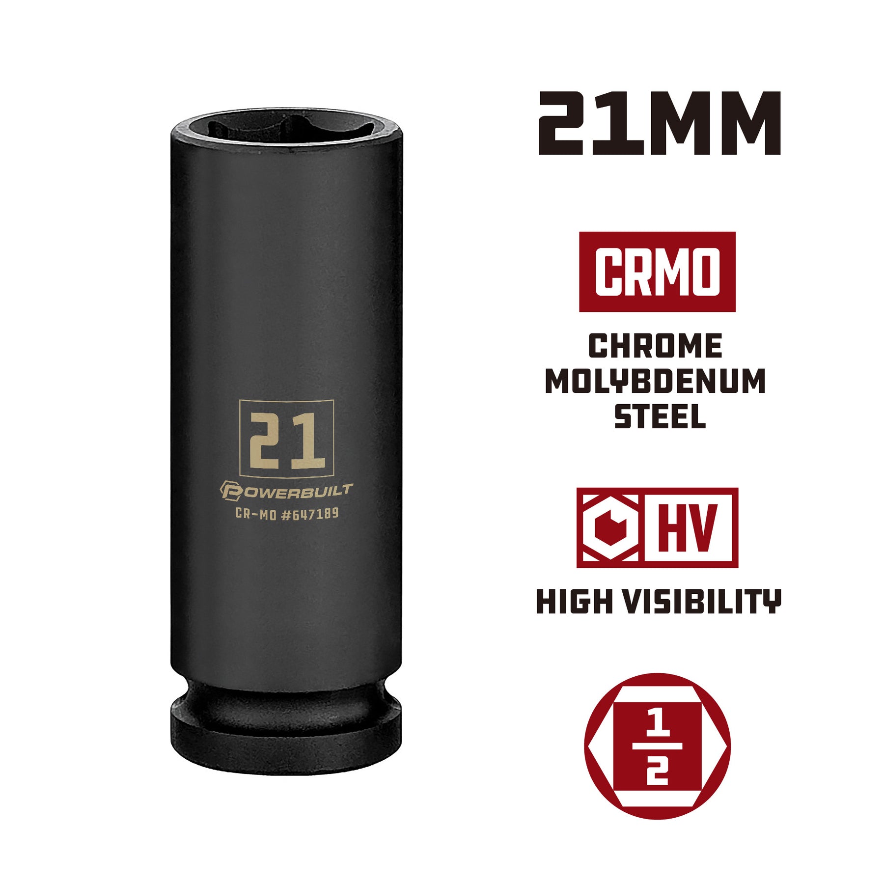 1/2 Inch Drive x 21 MM 6 Point Deep Impact Socket