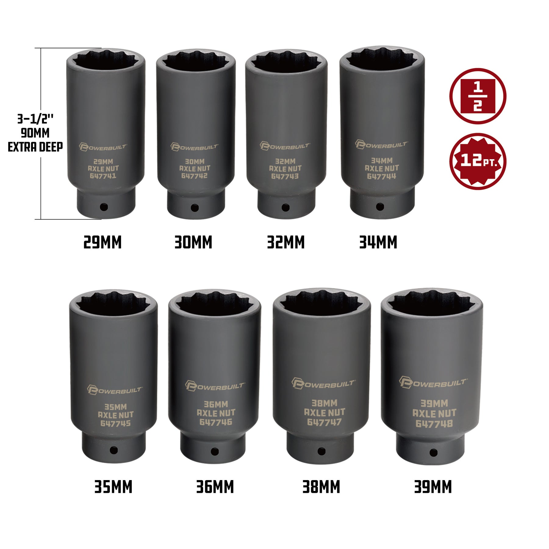 8 Piece 1/2 in. Drive 12 Point Metric Axle Nut Socket Set