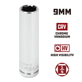 1/4 Inch Drive x 9 MM 6 Point Deep Socket