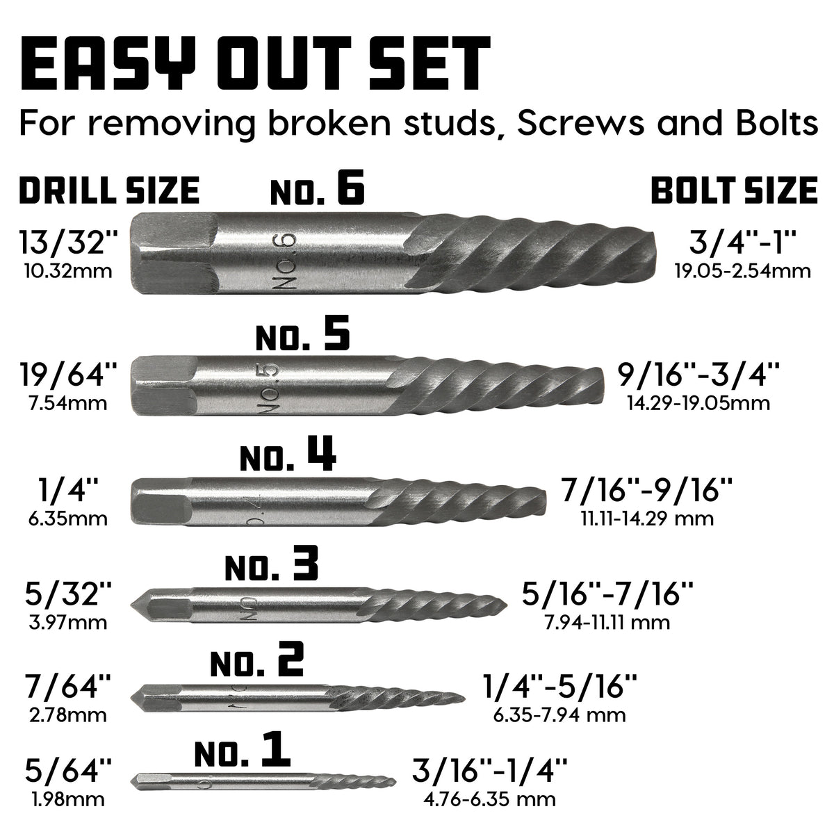 6 Piece Screw Extractor Set