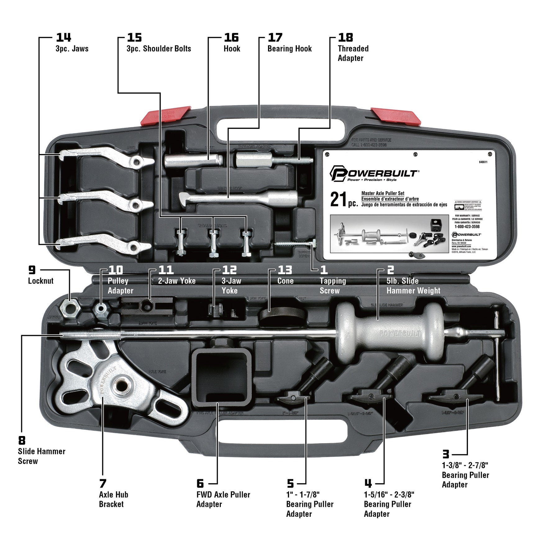 21 Piece Master Axle Puller Kit