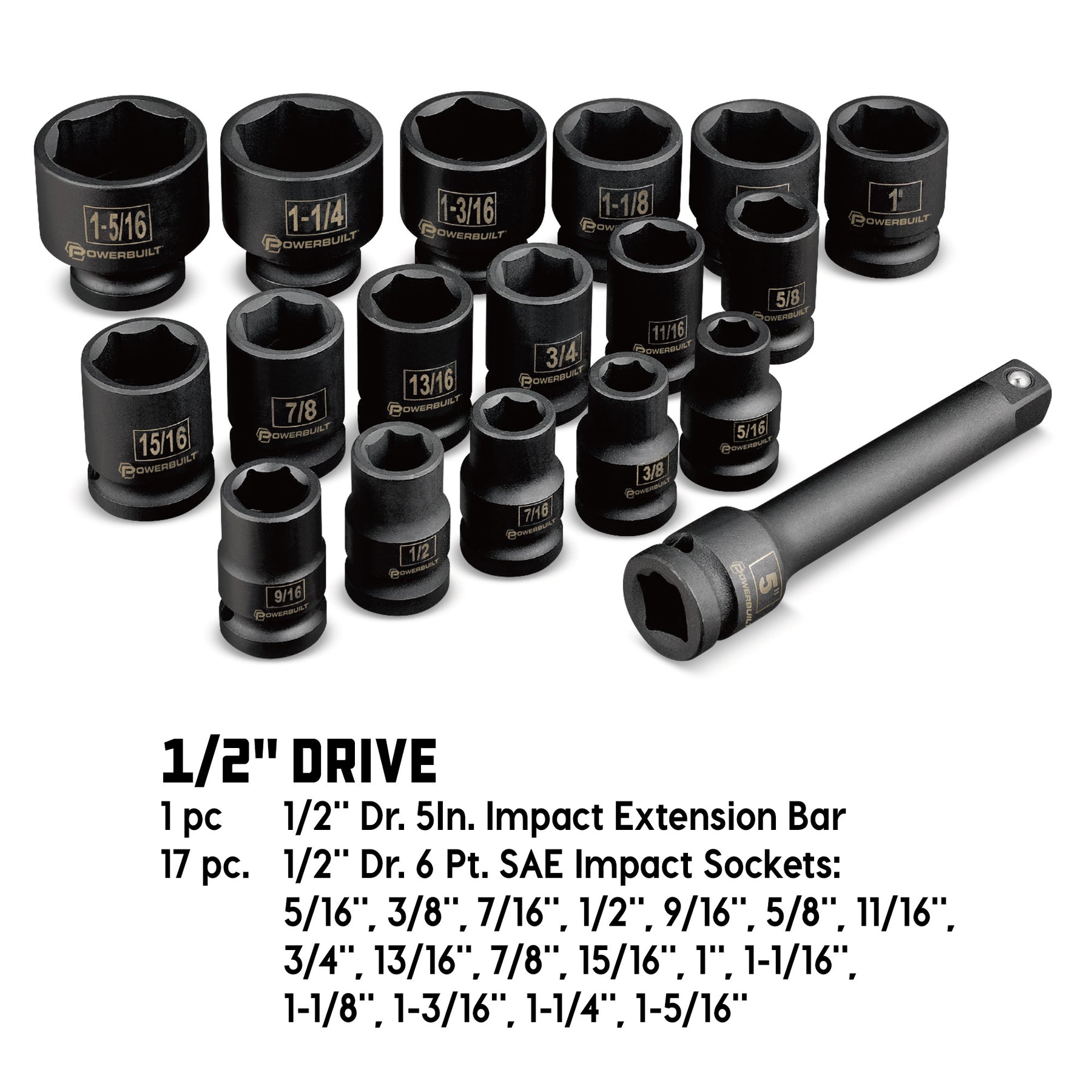 18 Piece 1/2 in. Dr. SAE Impact Socket Set