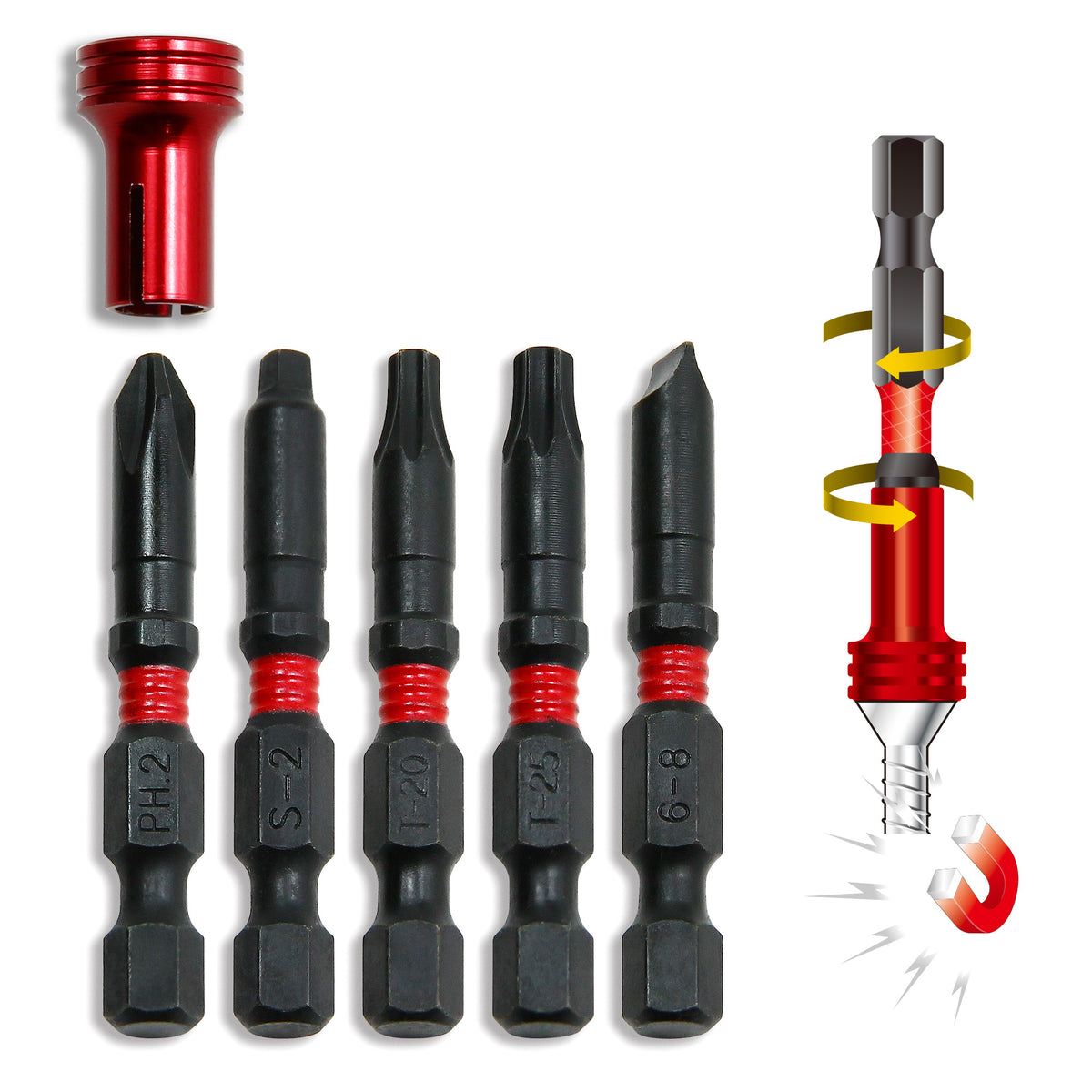 5 Piece Torsion Impact Screwdriver Bit Set