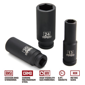 11 Piece 1/2 in. Dr. Metric Deep Impact Socket Set