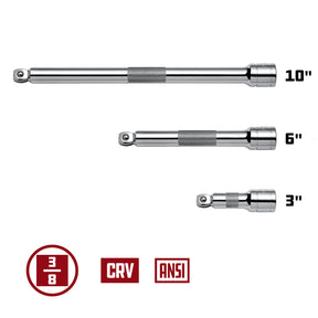 3 Piece 3/8 in. Dr. Socket Extension Bar Set - Wobble Tip